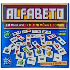 Jogo alfabeto de madeira memória e dominó isga